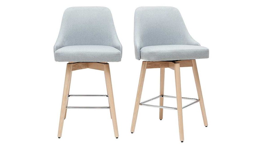 Chaise & Tabouret Miliboo Tabouret De Bar | Tabourets De Bar Scandinaves En Tissu Gris Clair Et Bois H Tre Massif H65 Cm (Lot De 2) Hasta