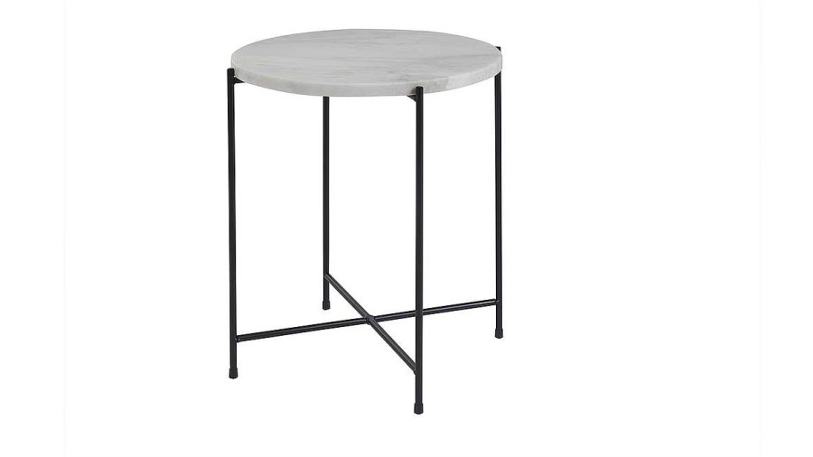 Table Miliboo | Table D'Appoint Ronde Design En Marbre Blanc Et M Tal Noir D42 Cm Sarda