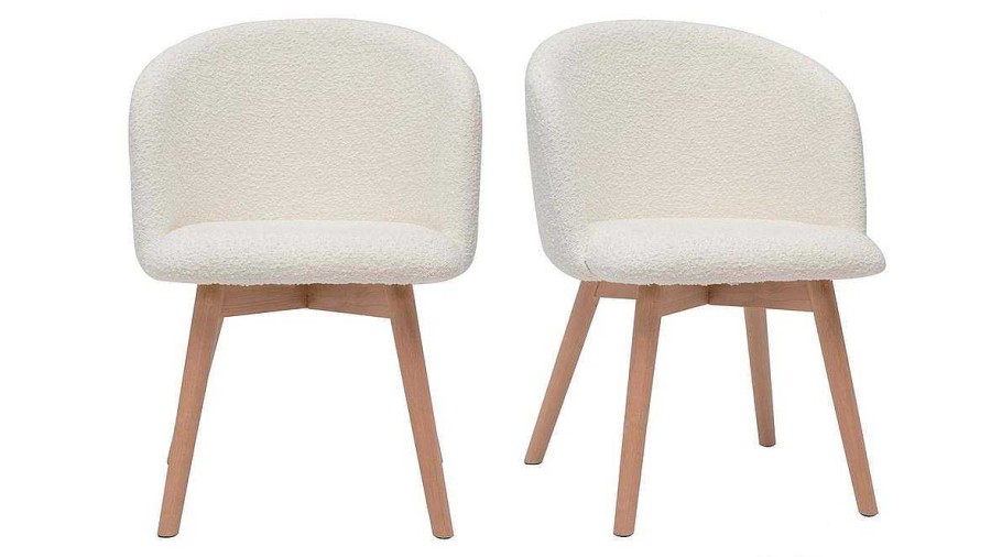 Chaise & Tabouret Miliboo Chaise Design | Chaises Scandinaves En Tissu Effet Laine Boucl E Blanc Cass Et Bois Clair Massif (Lot De 2) Vanity