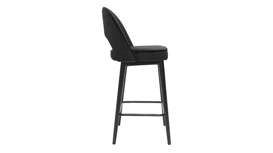 Chaise & Tabouret Miliboo Tabouret De Bar | Tabouret De Bar Design En Velours Noir Et M Tal H69 Cm Bellerose