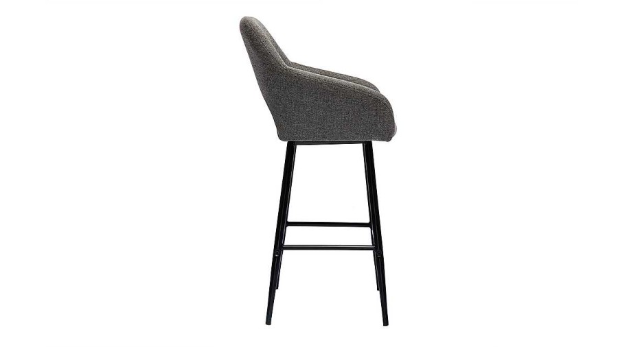 Chaise & Tabouret Miliboo Tabouret De Bar | Tabourets De Bar En Tissu Effet Velours Textur Gris Et M Tal H65 Cm (Lot De 2) Laurette