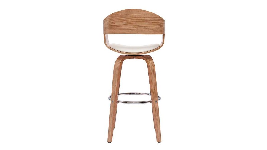 Chaise & Tabouret Miliboo Tabouret De Bar | Tabouret De Bar Design Pivotant Blanc Et Bois Clair H65 Cm Gao