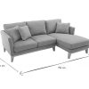 Canap & Fauteuil Miliboo Canap D'Angle | Canap D'Angle Droit D Houssable Scandinave 4 Places En Tissu Gris Clair Et Bois Clair Oslo