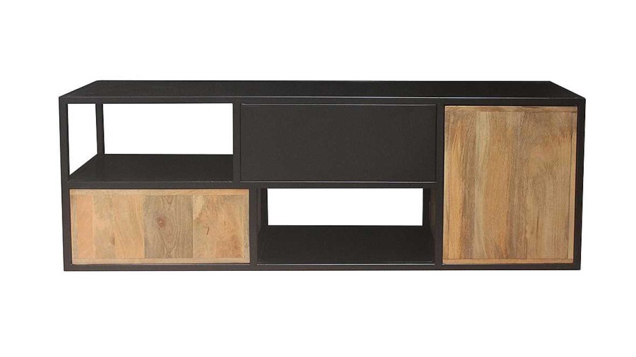 Rangement Miliboo Meuble Tv Design | Meuble Tv En Bois Manguier Massif Et M Tal Noir L140 Cm Jaipur