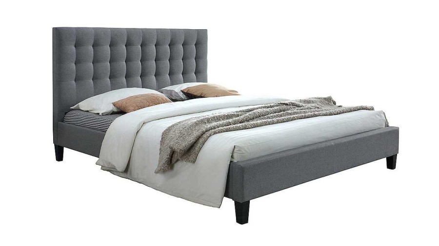 Chambre Miliboo | Lit 2 Places 160X200 En Tissu Gris Clair Capitonn Danae