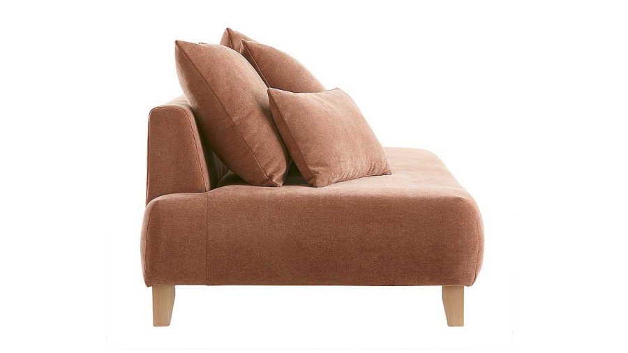 Canap & Fauteuil Miliboo Canap Design | Canap 3 Places En Tissu Effet Velours Textur Terracotta Et Bois Clair L200 Cm Odeon