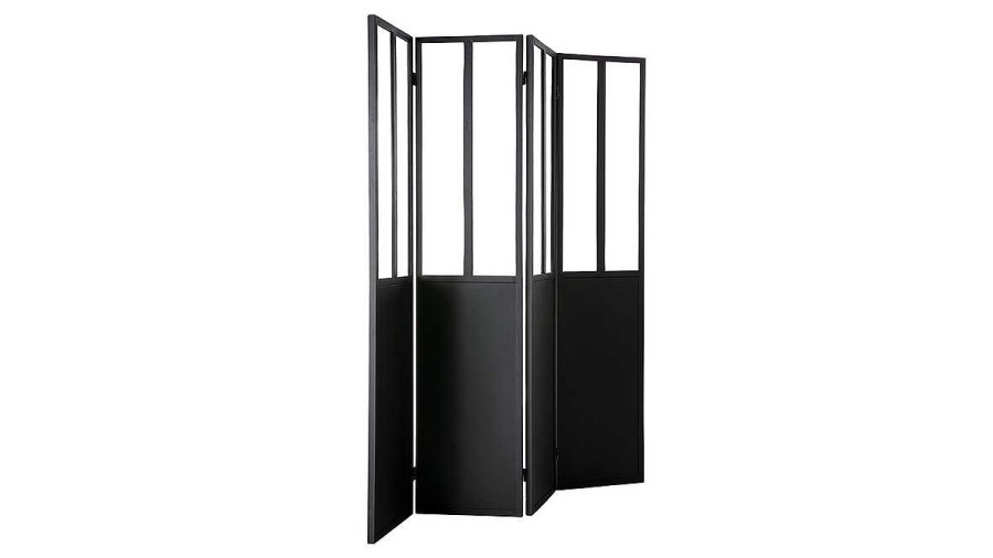 D Co Miliboo | Verri Re Atelier Paravent Industriel En M Tal Noir Et Verre 4 Vantaux L160 Cm Rack