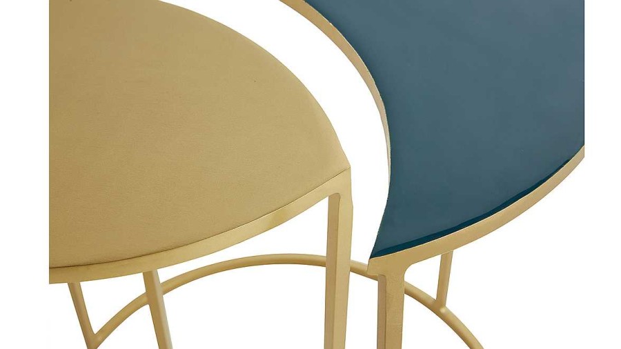 Table Miliboo | Table D'Appoint En M Tal Laqu Bleu P Trole Et Dor Toscane