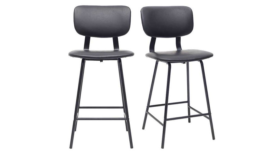 Chaise & Tabouret Miliboo Tabouret De Bar | Tabourets De Bar Vintage Noir Avec Pieds M Tal 65Cm (Lot De 2) Lab