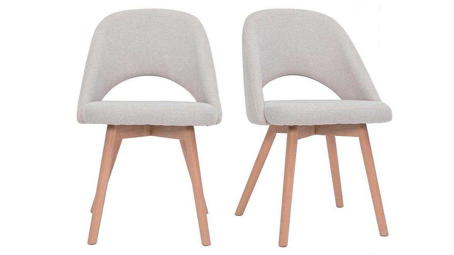 Chaise & Tabouret Miliboo Chaise Design | Chaises Scandinaves En Tissu Effet Velours Textur Beige Et Bois Clair (Lot De 2) Cosette