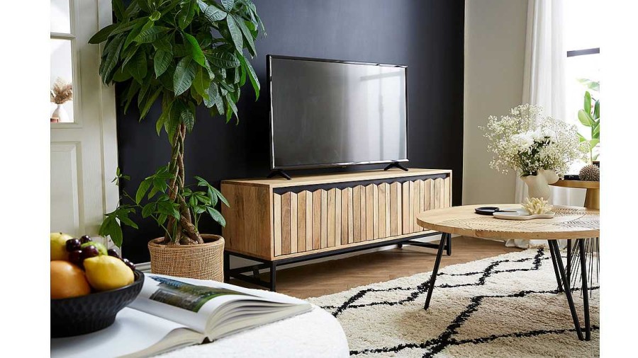 Rangement Miliboo Meuble Tv Design | Meuble Tv Manguier Massif Et M Tal Noir L130 Cm Esty