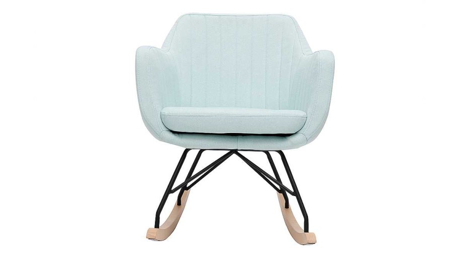 Canap & Fauteuil Miliboo Rocking Chair | Rocking Chair Scandinave En Tissu Menthe L'Eau, M Tal Noir Et Bois Clair Aleyna