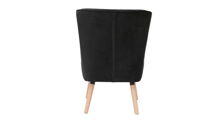 Canap & Fauteuil Miliboo Fauteuil Design | Fauteuil En Tissu Velours Noir Et Bois Clair Kahlo