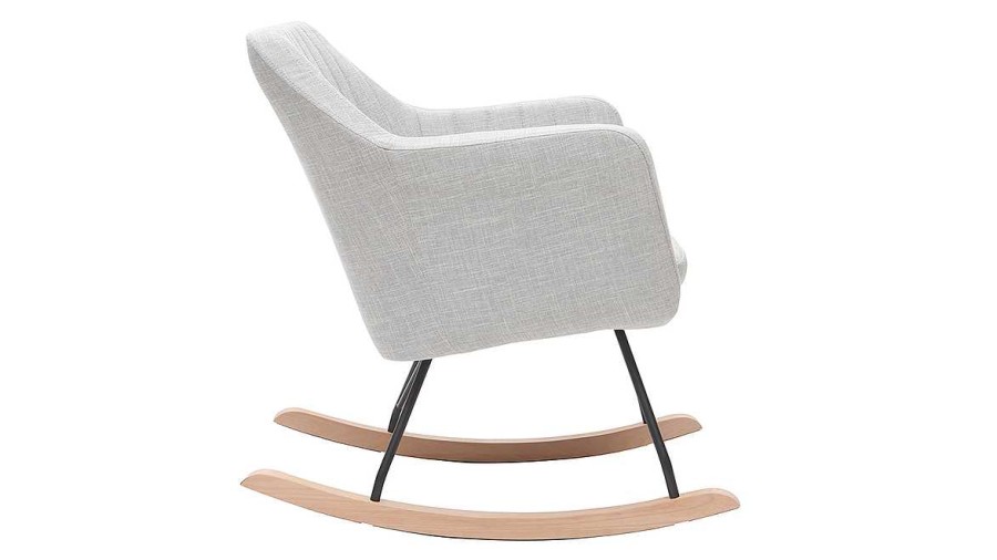 Canap & Fauteuil Miliboo Rocking Chair | Rocking Chair Scandinave En Tissu Gris Clair, M Tal Noir Et Bois Clair Aleyna