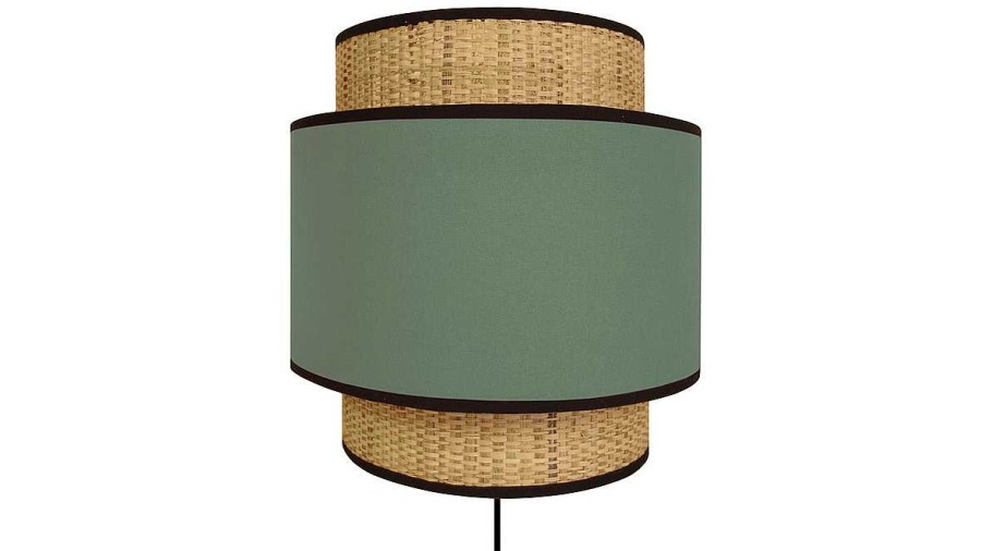 Luminaire Miliboo | Applique Murale Bi-Mati Re En Jute Naturel Et Tissu Vert Kaki H26 Cm Chill