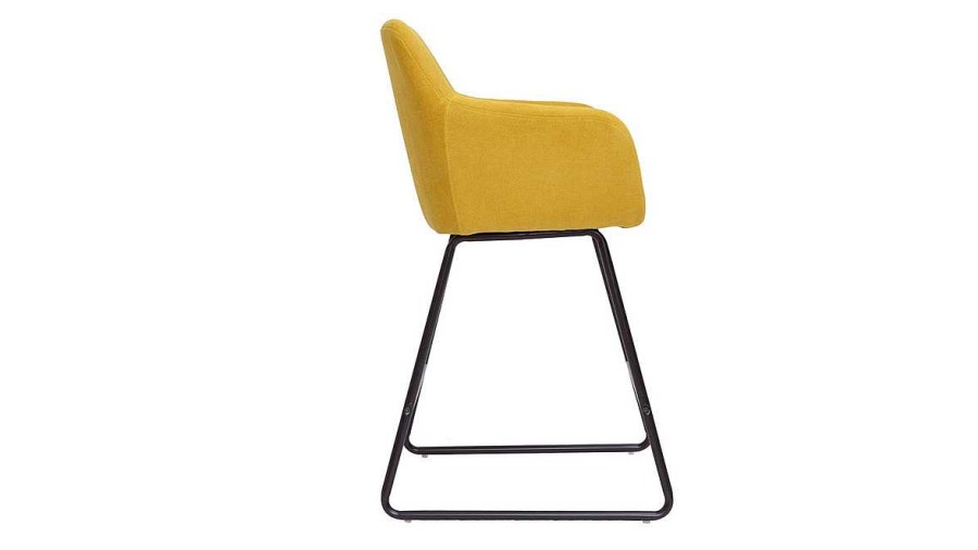 Chaise & Tabouret Miliboo Tabouret De Bar | Tabourets De Bar En Tissu Effet Velours Jaune Moutarde H65 Cm (Lot De 2) Amika