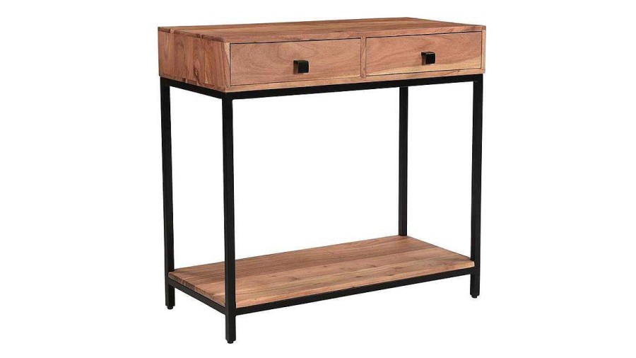 Table Miliboo | Console Avec Rangements 2 Tiroirs En Bois Massif Et M Tal Noir L80 Cm Axelle