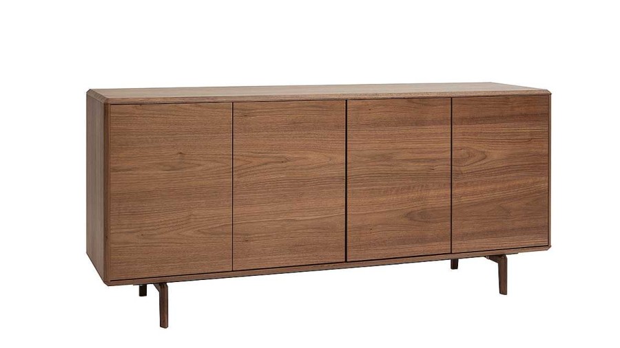 Rangement Miliboo | Buffet Vintage En Bois Fonc Noyer 4 Portes L160 Cm Suva