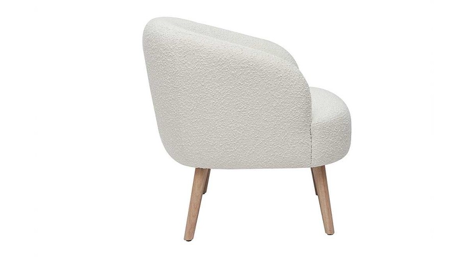 Canap & Fauteuil Miliboo Fauteuil Design | Fauteuil Scandinave En Tissu Effet Laine Boucl E Blanc Cass Et Bois Clair Maggie