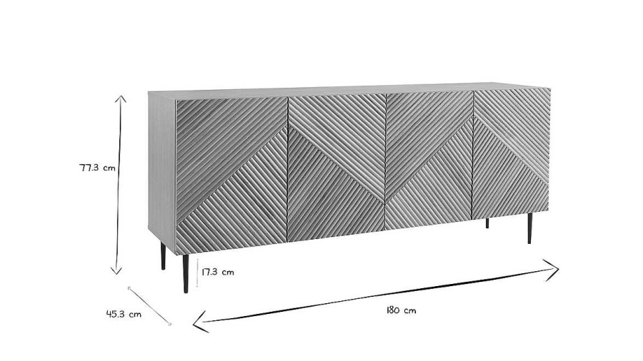 Rangement Miliboo | Buffet Design En Bois Fonc Ch Ne Massif Grav Et M Tal Noir 4 Portes L180 Cm Archipel