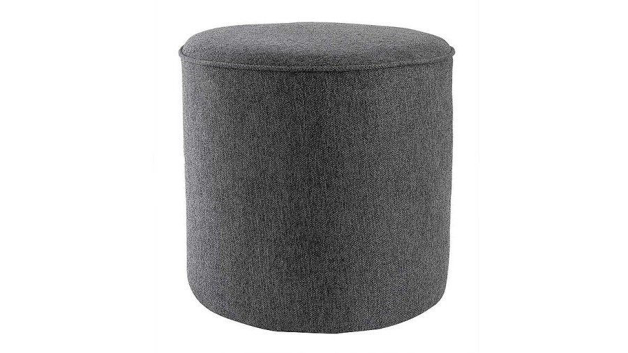 Canap & Fauteuil Miliboo | Pouf Rond En Tissu Gris Anthracite D40 Cm Coq