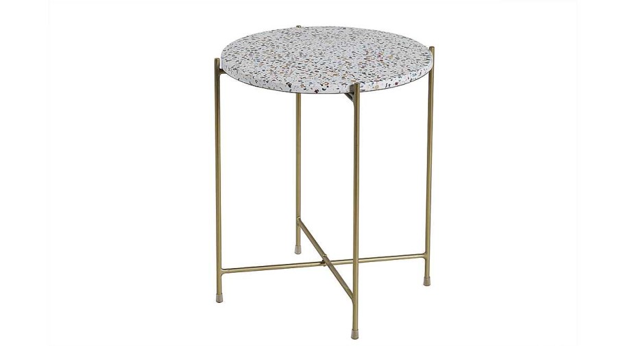 Table Miliboo | Table D'Appoint Design Ronde En Terrazzo Et M Tal Dor D40 Cm Mezzo