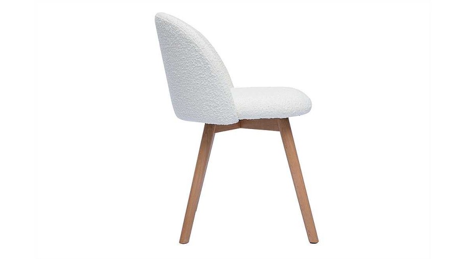 Chaise & Tabouret Miliboo Chaise Design | Chaises Scandinaves En Tissu Effet Laine Boucl E Blanc Et Bois Clair Massif (Lot De 2) Celeste