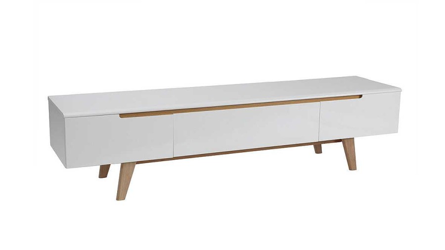 Rangement Miliboo Meuble Tv Design | Meuble Tv Scandinave Blanc Brillant Et Bois L180 Cm Melka