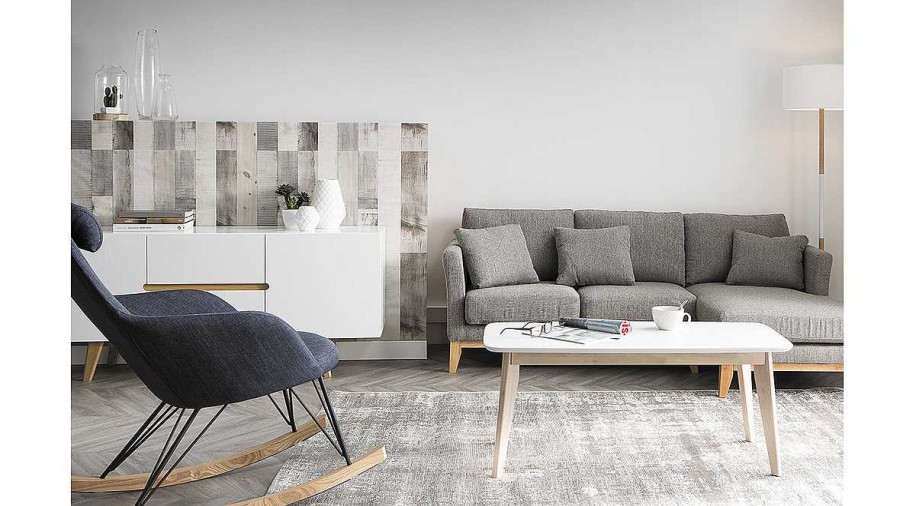 Canap & Fauteuil Miliboo Canap D'Angle | Canap D'Angle Droit D Houssable Scandinave 4 Places En Tissu Gris Clair Et Bois Clair Oslo