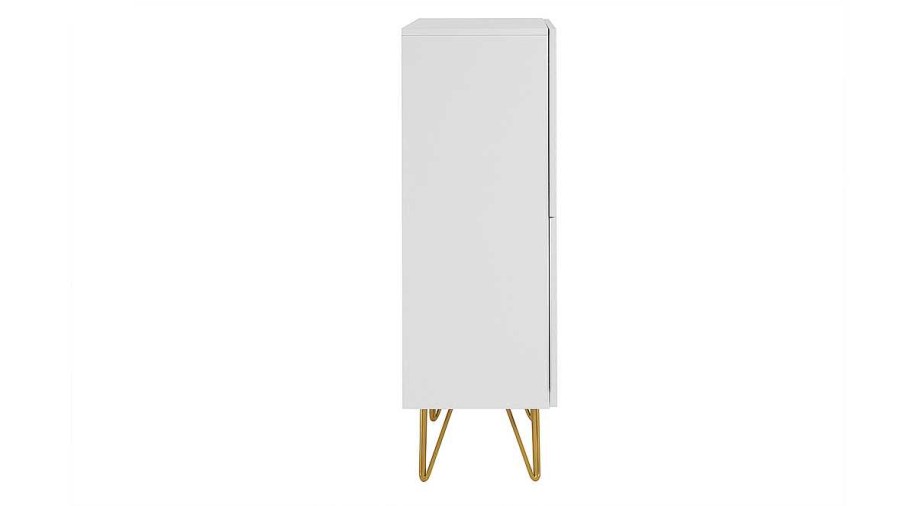 Rangement Miliboo | Buffet Haut Design Grav Blanc Mat Et M Tal Dor 4 Portes L86 Cm Ozen