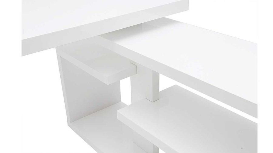 Bureau Miliboo Bureau Design | Bureau Modulable Design Laqu Blanc Brillant L147-217 Cm Halton