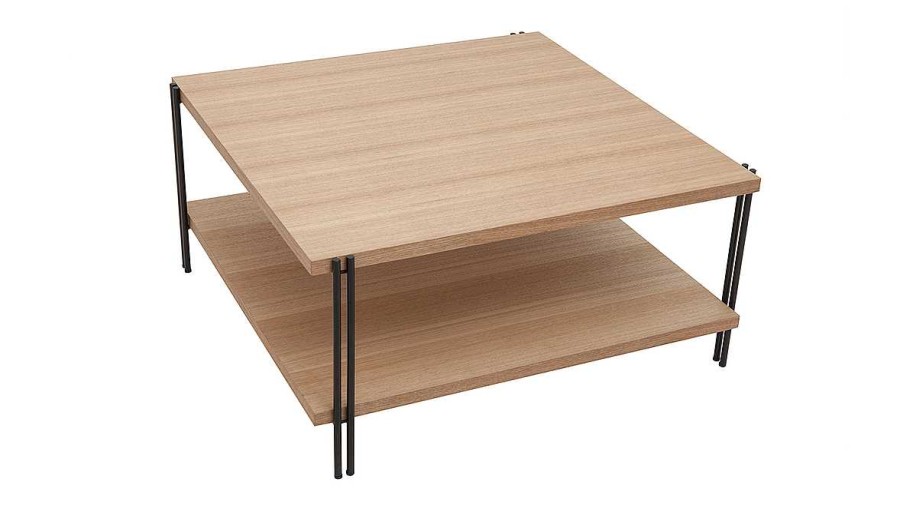 Table Miliboo | Table Basse Carr E Avec Double Plateau Bois Clair Et M Tal Noir L81 Cm Harlan