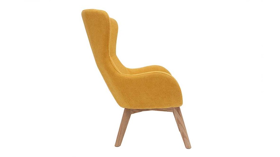 Canap & Fauteuil Miliboo Fauteuil Design | Fauteuil Scandinave En Tissu Effet Velours Jaune Moutarde Et Bois Eskua