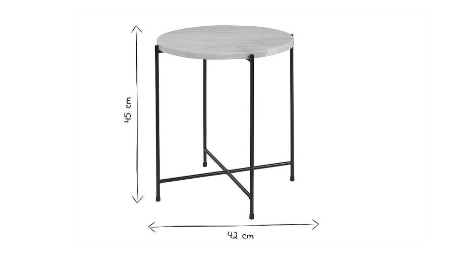 Table Miliboo | Table D'Appoint Ronde Design En Marbre Blanc Et M Tal Noir D42 Cm Sarda