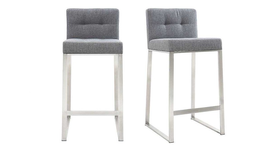 Chaise & Tabouret Miliboo Tabouret De Bar | Tabouret De Bar Design M Tal Et Tissu Gris Fonc 66 Cm (Lot De 2) Haley