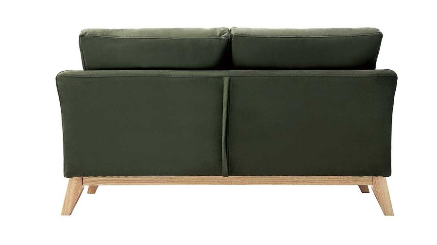 Canap & Fauteuil Miliboo Canap Design | Canap Scandinave D Houssable 2 Places En Tissu Effet Velours Kaki Et Bois Clair Oslo