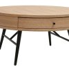 Table Miliboo | Table Basse Ronde Avec Tiroir Bois Clair Et M Tal Noir D82 Cm Koral