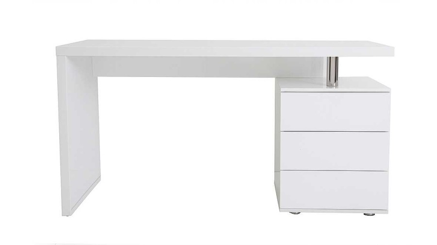 Bureau Miliboo Bureau Design | Bureau Avec Rangements 3 Tiroirs Design Blanc Laqu Brillant L140 Cm Calix