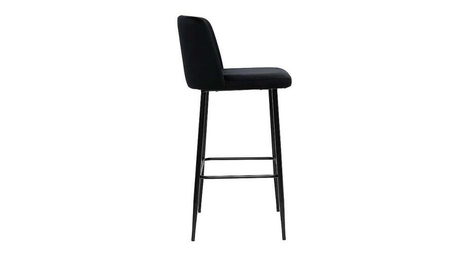 Chaise & Tabouret Miliboo Tabouret De Bar | Tabouret De Bar Fixe Velours Noir Et Pied M Tal Noir H78 Monti