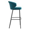 Chaise & Tabouret Miliboo Tabouret De Bar | Tabouret De Bar Design En Tissu Velours Gaufr Bleu Canard H78 Cm Dally