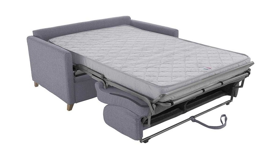 Canap & Fauteuil Miliboo Canap Convertible | Canap Convertible 2-3 Places En Tissu Gris Et Bois Clair Avec Matelas 13 Cm Skandy