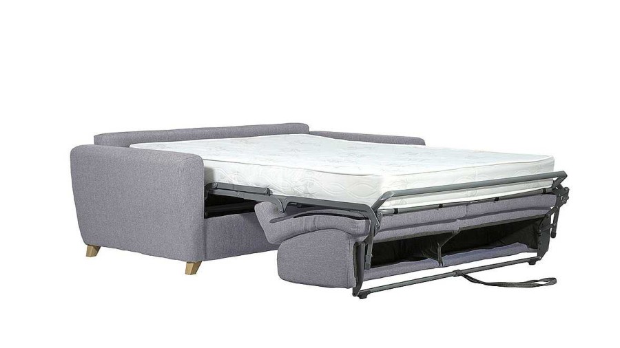 Canap & Fauteuil Miliboo Canap Convertible | Canap Convertible En Tissu Gris Clair Et Bois Clair Avec Matelas 18 Cm Graham