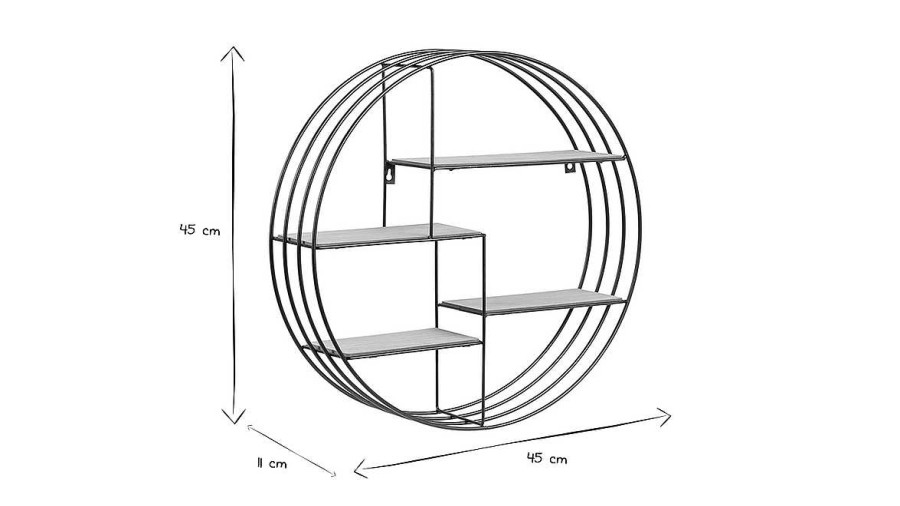 D Co Miliboo | Etag Re Murale Design Ronde En Bois Clair Et M Tal Noir D45 Cm Enso