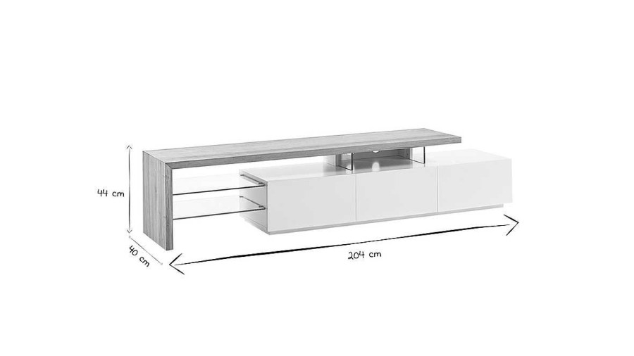 Rangement Miliboo Meuble Tv Design | Meuble Tv Design Blanc Laqu Mat Plateau Bois L204 Cm Media