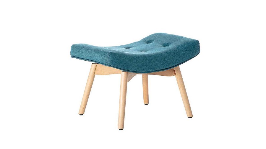 Canap & Fauteuil Miliboo Fauteuil Design | Fauteuil Avec Repose-Pieds Scandinave En Tissu Bleu Canard Et Bois Clair Bristol