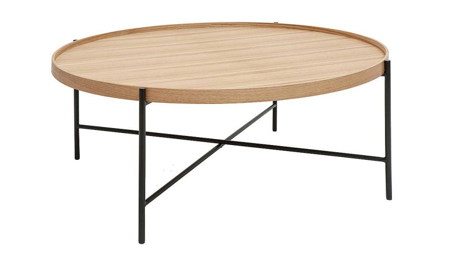 Table Miliboo | Table Basse Ronde Bois Clair Et M Tal Noir D90 Cm Bassy