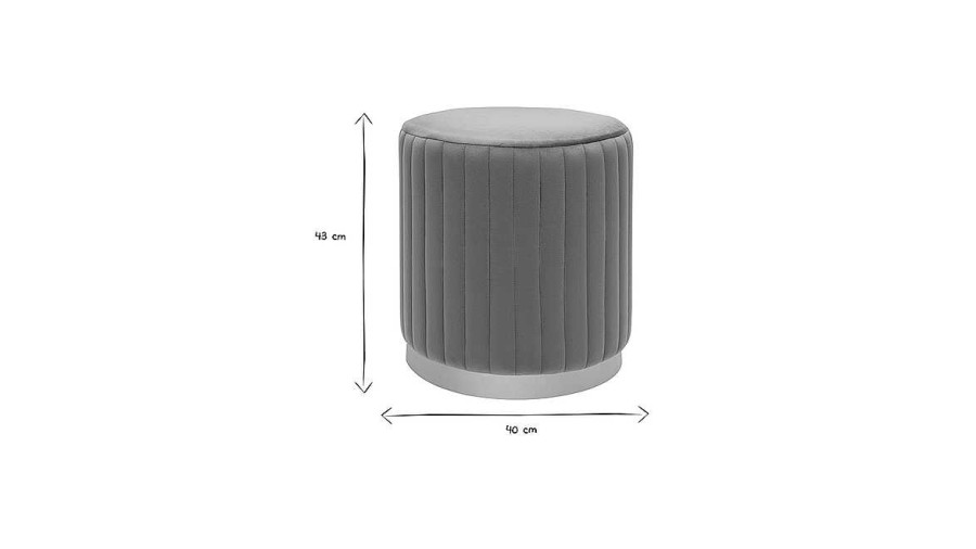 Canap & Fauteuil Miliboo | Pouf Rond En Tissu Velours Gris Et M Tal Dor D40 Cm Dona