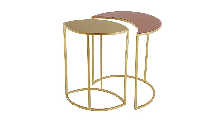 Table Miliboo | Table D'Appoint En M Tal Dor Et Rose Maill Toscane