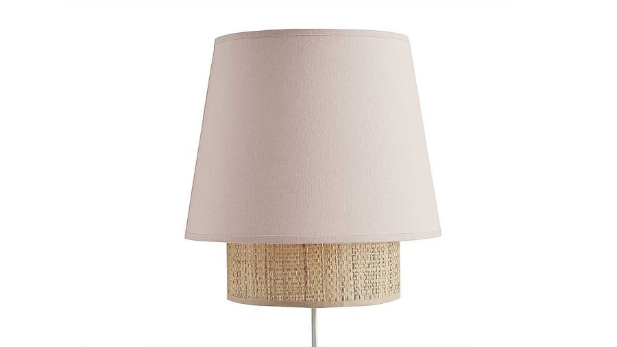 Luminaire Miliboo | Applique Murale Design En Coton Rose Et Rabane Naturelle H25 Cm Jume