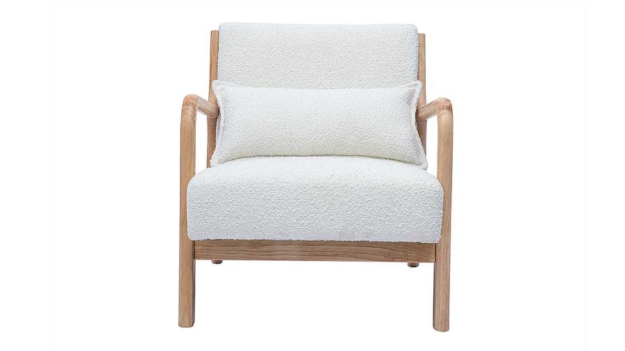 Canap & Fauteuil Miliboo Fauteuil Design | Fauteuil Scandinave En Tissu Effet Laine Boucl E Blanc Et Bois Clair Massif Derry